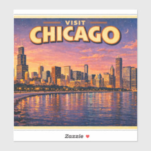 Chicagoer Skyline und Lake Michigan am Abend Aufkleber