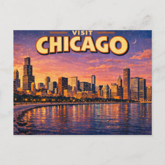 Chicagoer Skyline und Lake Michigan am Abend Feiertagspostkarte