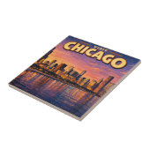 Chicagoer Skyline und Lake Michigan am Abend Fliese (Seite)