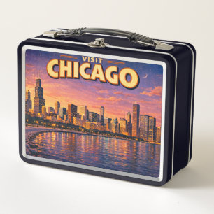 Chicagoer Skyline und Lake Michigan am Abend Metall Brotdose