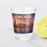 Chicagoer Skyline und Lake Michigan am Abend