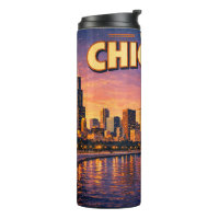 Chicagoer Skyline und Lake Michigan am Abend