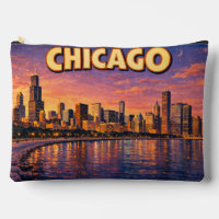 Chicagoer Skyline und Lake Michigan am Abend