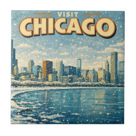 Chicagoer Skyline und Lake Michigan im Winter Fliese
