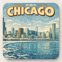 Chicagoer Skyline und Lake Michigan im Winter