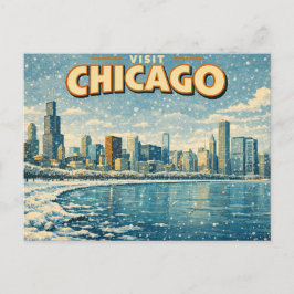 Chicagoer Skyline und Lake Michigan im Winter  Postkarte