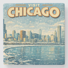Chicagoer Skyline und Lake Michigan im Winter Steinuntersetzer