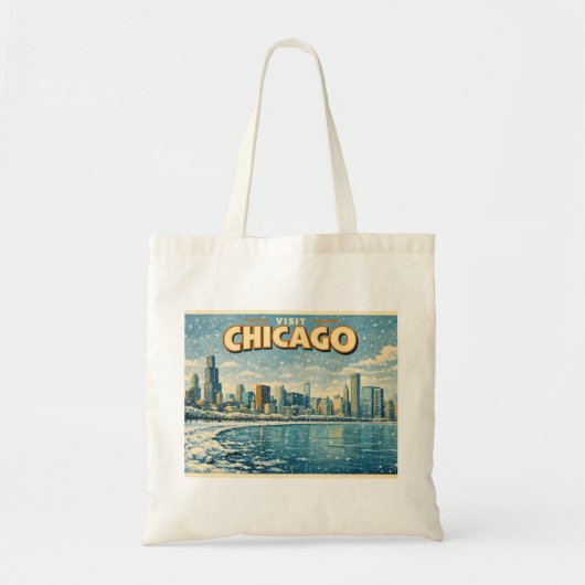 Chicagoer Skyline und Lake Michigan im Winter  Tragetasche (Vorne)