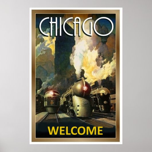 Chicagoer Stadt, Dampfzug, Eisenbahn, Jahrgang Poster (Vorne)