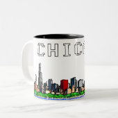 Chicagoskyline-Pixel-Kunst-Kaffee-Tasse Zweifarbige Tasse (Vorderseite Links)