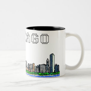 Chicagoskyline-Pixel-Kunst-Kaffee-Tasse Zweifarbige Tasse