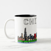Chicagoskyline-Pixel-Kunst-Kaffee-Tasse Zweifarbige Tasse (Links)