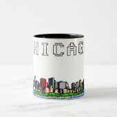 Chicagoskyline-Pixel-Kunst-Kaffee-Tasse Zweifarbige Tasse (Mittel)