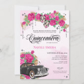 Chicana Lowrider Pink Rose Chola Quinceanera Einladung (Vorderseite)
