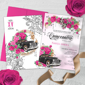 Chicana Lowrider Pink Rose Chola Quinceanera Einladung