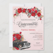 Chicana Lowrider Rote Rose Chola Quinceanera Einladung (Vorderseite)
