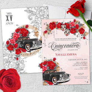 Chicana Lowrider Rote Rose Chola Quinceanera Einladung