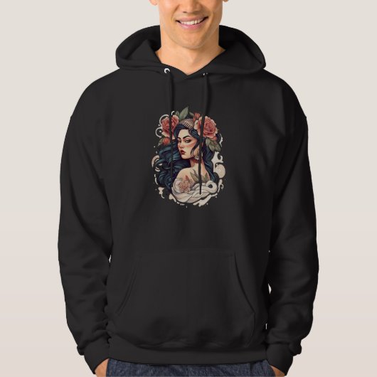 Chicano Girl Mexico Flowers Death Pretty 10 Hoodie (Vorderseite)