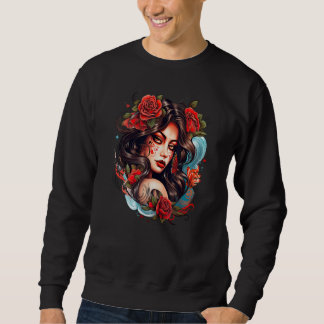 Chicano Girl Mexico Flowers Death Pretty 14 Sweatshirt