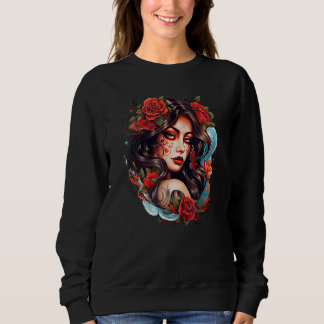 Chicano Girl Mexico Flowers Death Pretty 14 Sweatshirt