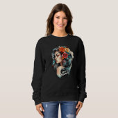 Chicano Girl Mexico Flowers Death Pretty 8 Sweatshirt (Vorne ganz)