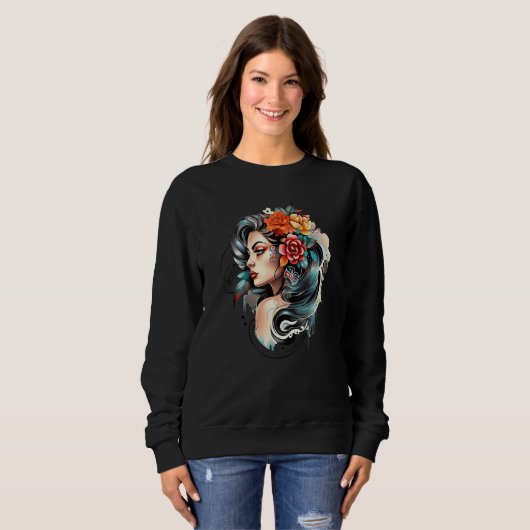 Chicano Girl Mexico Flowers Death Pretty 8 Sweatshirt (Vorne ganz)