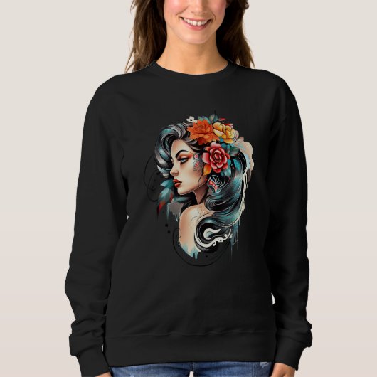 Chicano Girl Mexico Flowers Death Pretty 8 Sweatshirt (Vorderseite)