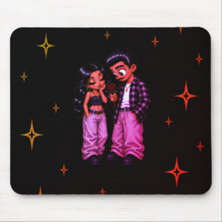 Chicano-Liebespaar rote Rose goldene Sterne Handyh Mousepad