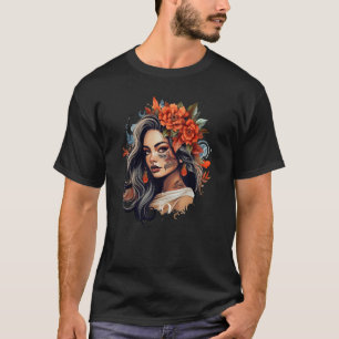 Chicano-Mädchen Mexiko Blumen Tod Schön 5 T-Shirt