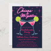 Chicas und Margaritas Neon Pink Junggeselinnen-Abs Einladung (Vorderseite)
