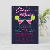 Chicas und Margaritas Neon Pink Junggeselinnen-Abs Einladung (Stehend Vorderseite)