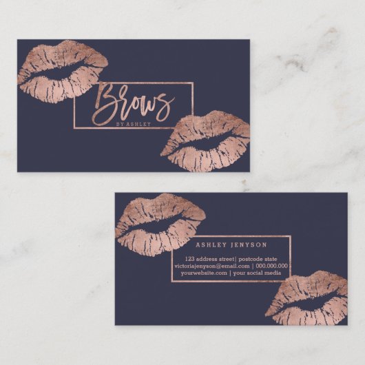 ChicbrauentypographielippenImitat-Rosengold Visitenkarte (Vorne/Hinten)