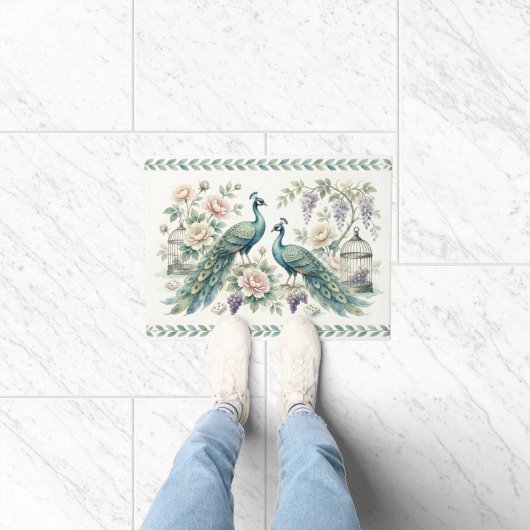 Chice Chinoiserie-Pfau-Mahjong Fußmatte (Indoor)