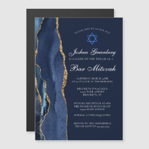 Chice Dark Blue Gold Achat Bar Mitzwa-Feier Magneteinladung
