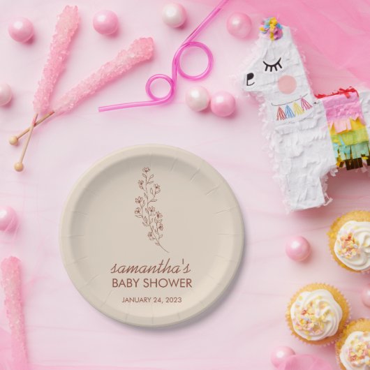 Chice handgezeichnete Blumen-Babyshower-Typografie Pappteller (Party)