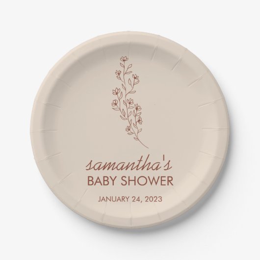 Chice handgezeichnete Blumen-Babyshower-Typografie Pappteller (Vorderseite)