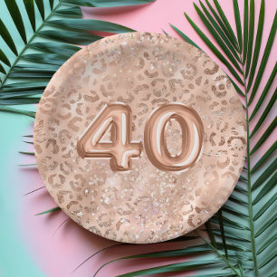 Chice Rose-Gold-Leopardenprint 40. Geburtstag Pappteller