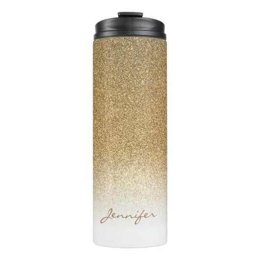 Chicgoldhoch entwickelter Glitter personalisiert Thermosbecher (Vorderseite)