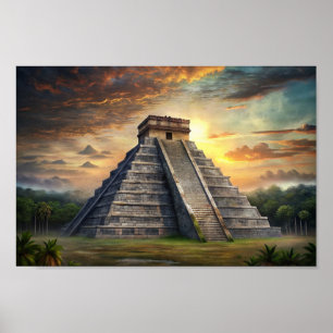 Chichen Itza Mayan Tempel in Mexiko Sunset Poster