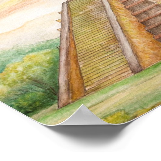 Chichen Itza Mayan Tempel in Mexiko Zeichnend Poster (Ecke)