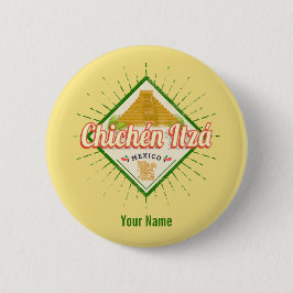 Chichen Itza Mexico Retro Mayan Vintag Yucatan Button