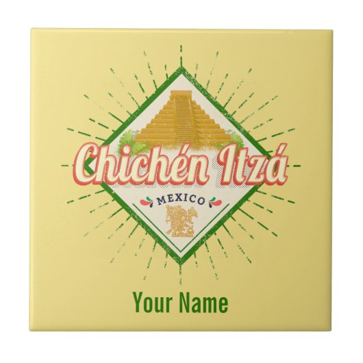 Chichen Itza Mexico Retro Mayan Vintag Yucatan Fliese (Vorderseite)