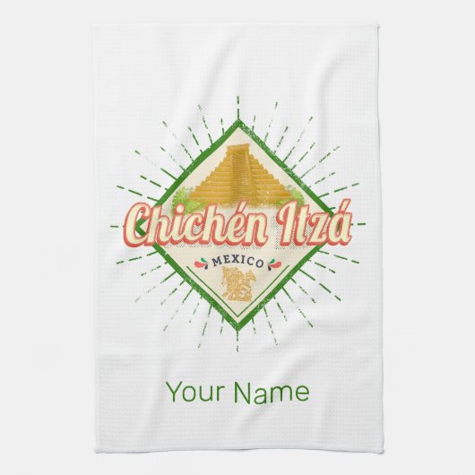 Chichen Itza Mexico Retro Mayan Vintag Yucatan Geschirrtuch (Vertikal)
