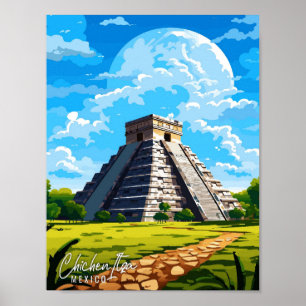 Chichen Itza Mexico Vintage Reise Illustration Poster