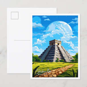 Chichen Itza Mexico Vintage Reise Illustration Postkarte