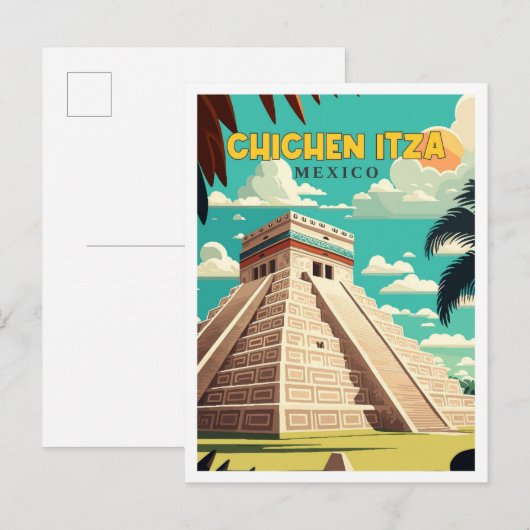 Chichen Itza Mexico Vintage Reise Illustration Postkarte (Vorne/Hinten)