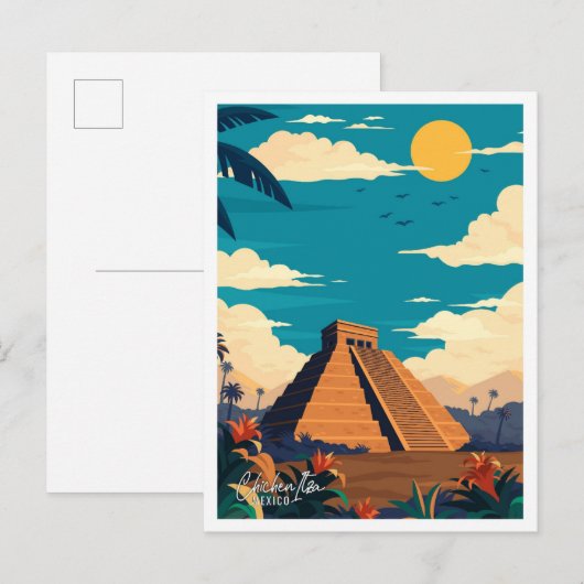 Chichen Itza Mexico Vintage Travel Illustration Postkarte (Vorne/Hinten)