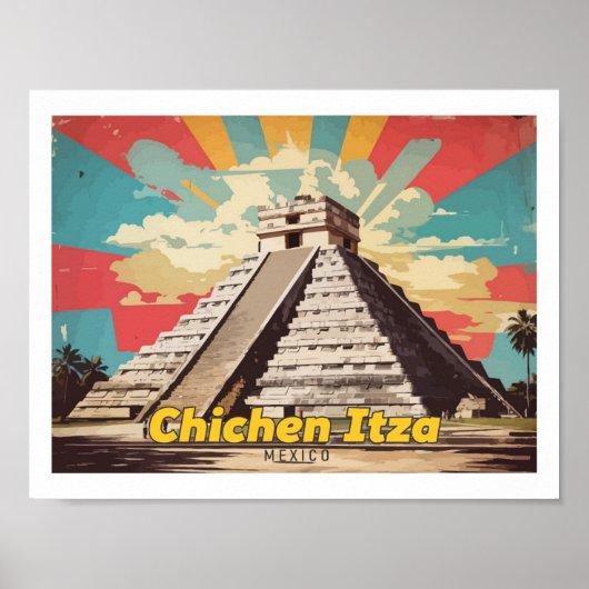 Chichen Itza Mexiko Pop Kunst-Reise-Illustration Poster (Vorne)