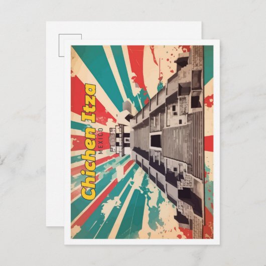 Chichen Itza Mexiko Pop Kunst-Reise-Illustration Postkarte (Vorne/Hinten)