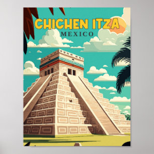 Chichen Itza Mexiko vintage Reiseillustration Poster